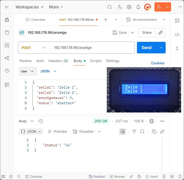 Beispielanzeige - Zeile1 und Zeile2 - linksbündig