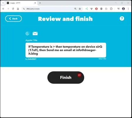 IFTTT - create air-Q Applet - Step 13