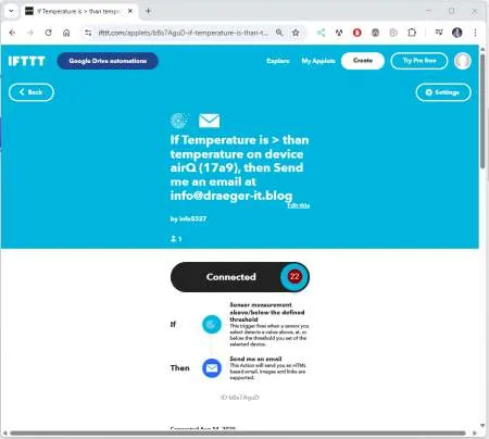 IFTTT - create air-Q Applet - Step 14