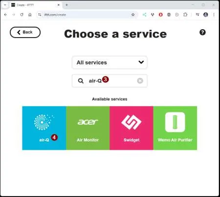 IFTTT - create air-Q Applet - Step 3