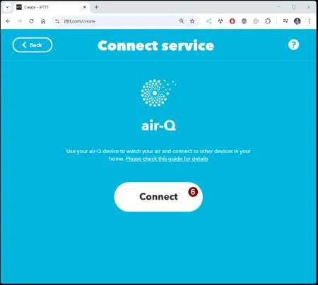 IFTTT - create air-Q Applet - Step 5