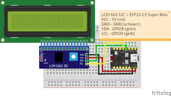 Schaltung - LCD1602 Display am ESP32-C3 Super Mini