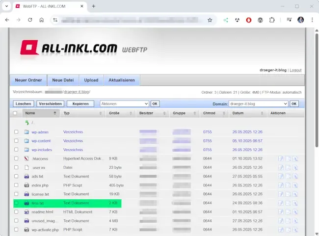 Ablage der Datei llms-txt auf dem Webspace