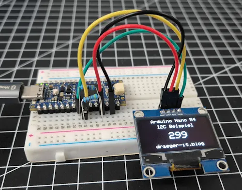 Arduino Nano R4 mit OLED Display via I2C angeschlossen mit PullUp Widerständen