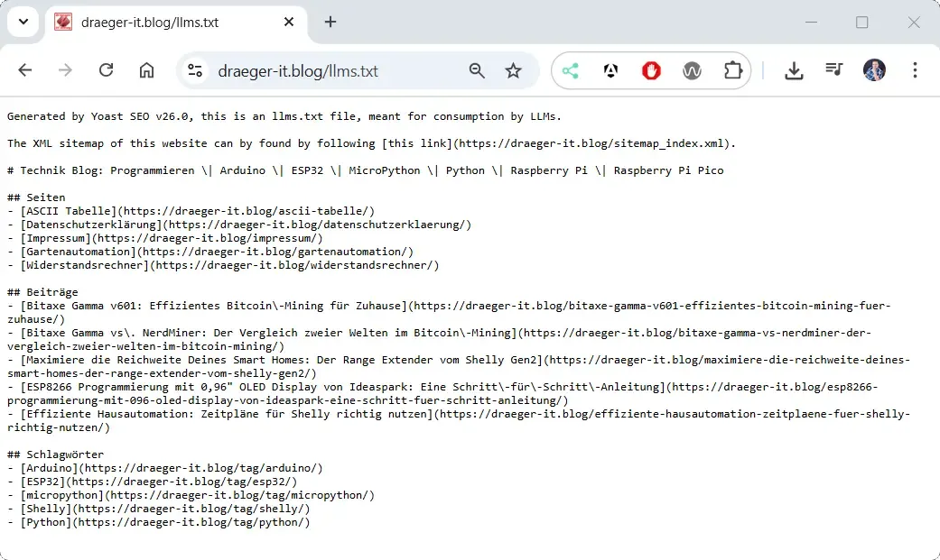 Aufruf der llms-txt im Browser zum check