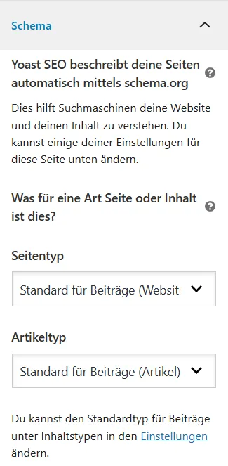 Yoast SEO - anpassen der Strukturierten Daten für einen Blogbeitrag