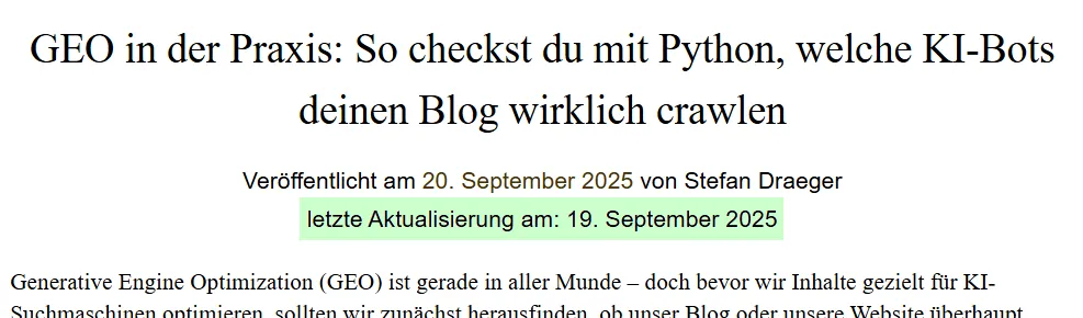 Zeitstempel der letzten Aktualisierung des Beitrages im Titelbereich