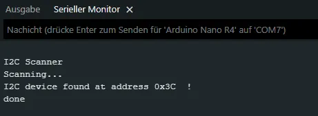 Ausgabe des I2C Scanners von Arduino Playground