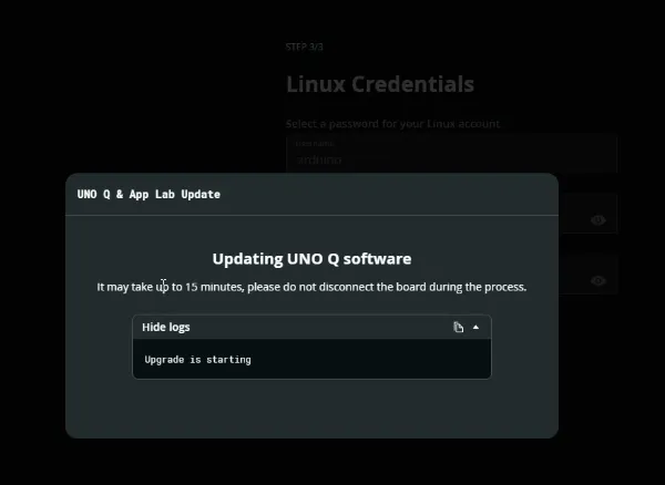 Arduino App Lab - Einrichtung Arduino UNO Q - Updates laden