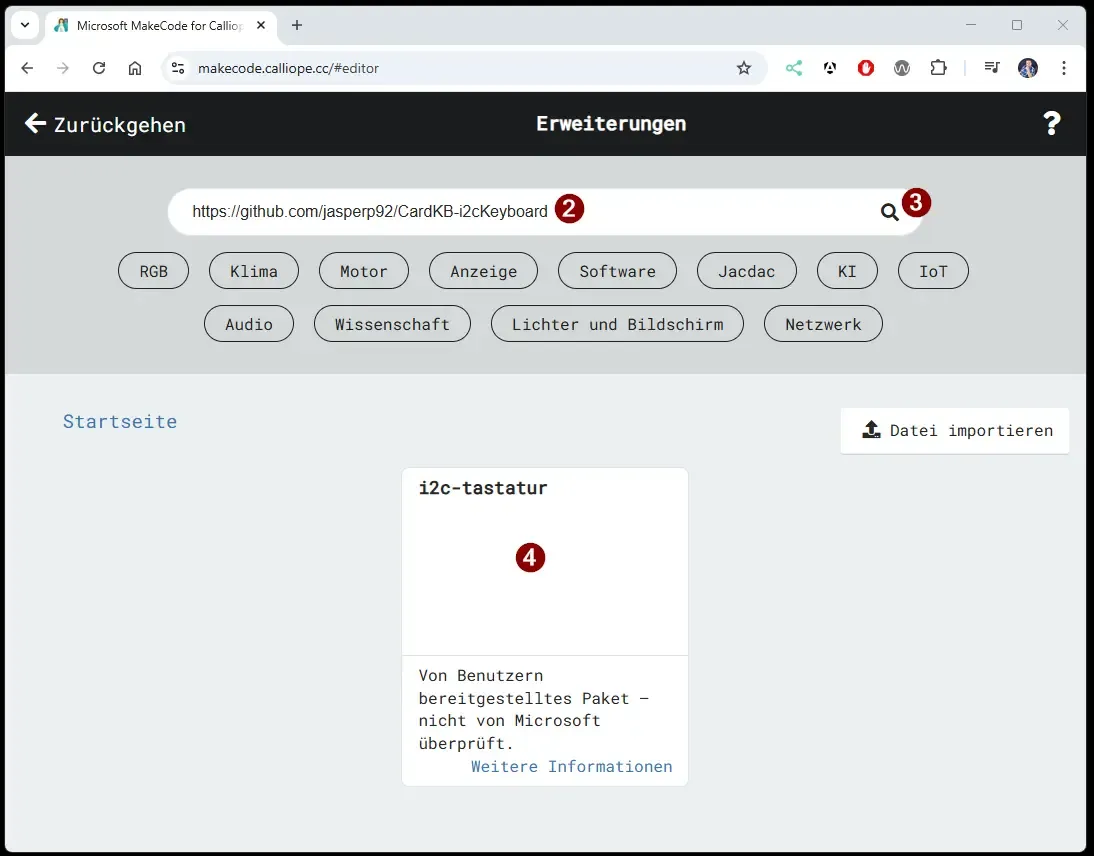 Caliope Mini - installieren CardKB Blöcke - Step2