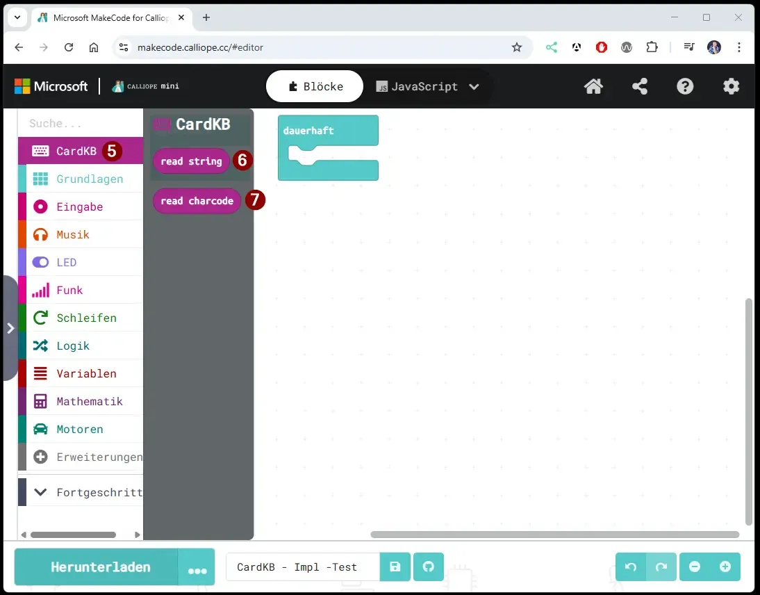 Caliope Mini - installieren CardKB Blöcke - Step3