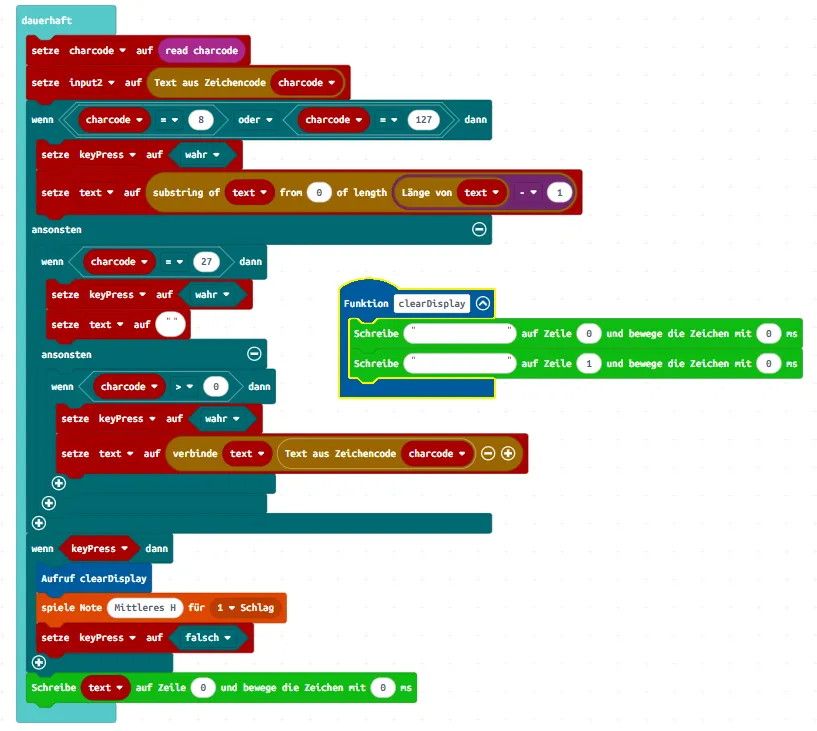 MakeCode - Calliope Mini 3 mit CardKB Modul und LC Display - anzeigen von Text auf dem LCD Display