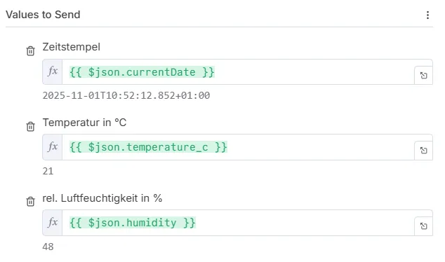 n8n - Node Google Sheets - Einstellung- Mapping JSON zu Spalten