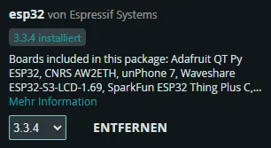 Arduino IDE - Boardverwalter - ESP32 Version