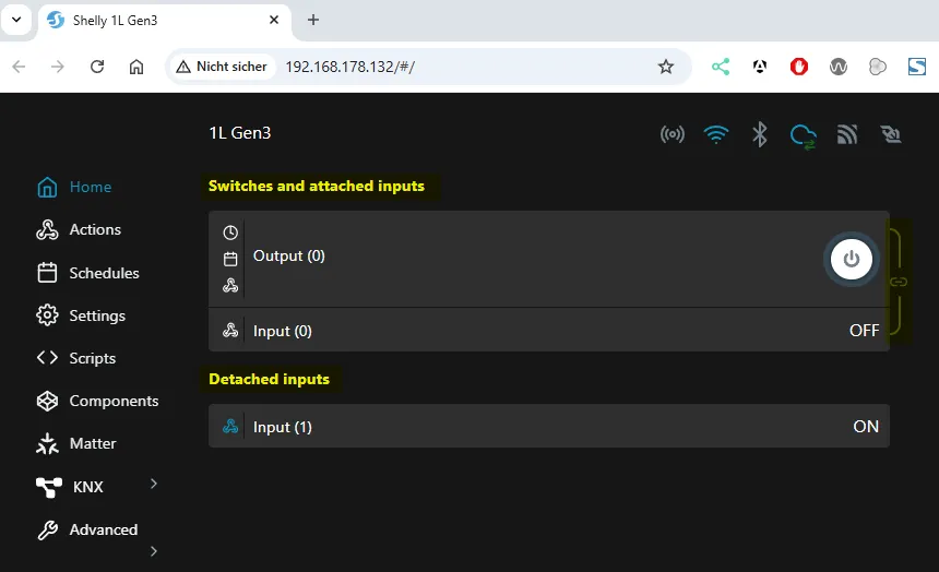 Shelly 1L - Weboberfläche - attached und detached inputs