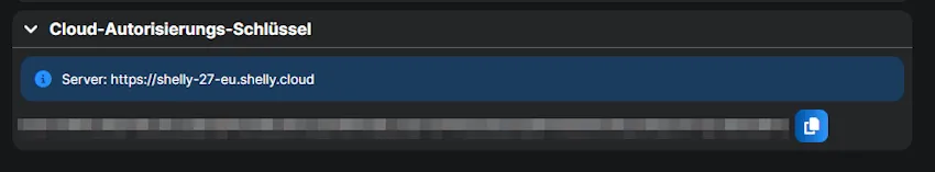Shelly Cloud - Serveradresse und API-Schlüssel