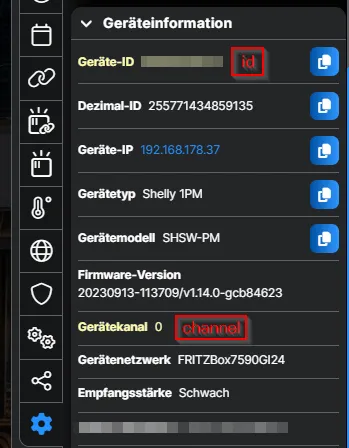 Shelly Control - ID und Channel für Gerät ermitteln3