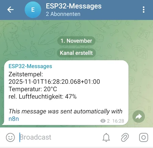 Telegram Benachrichtigung von n8n via Workflow