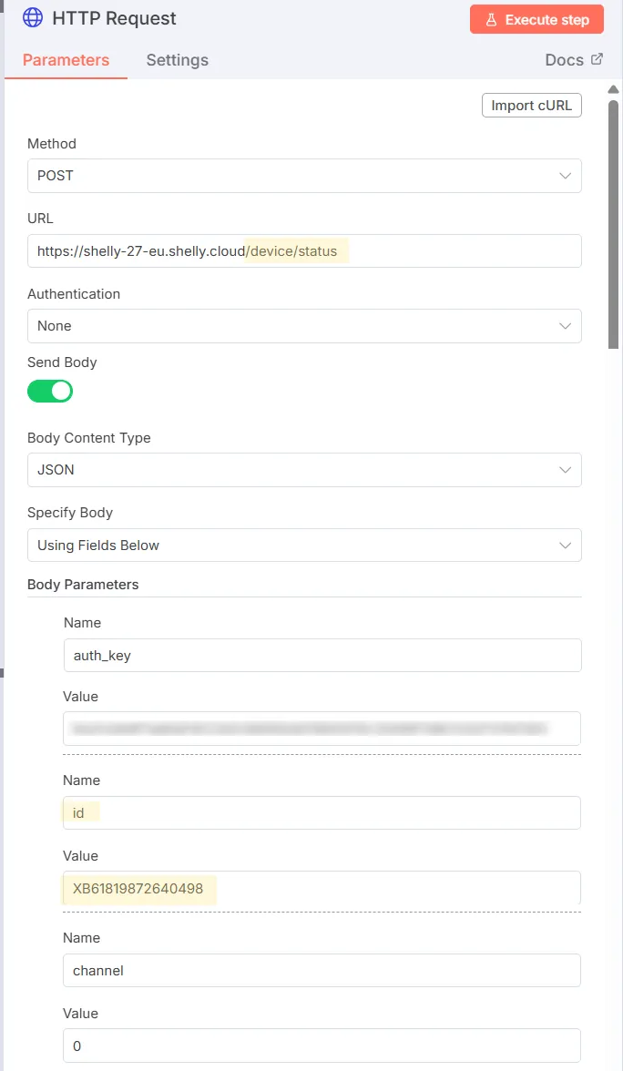 n8n Workflow - HTTP-Request zum ermitteln der Sensordaten - Detail