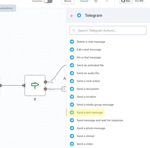 n8n - add Telegram Node - Send a text message - Step 2