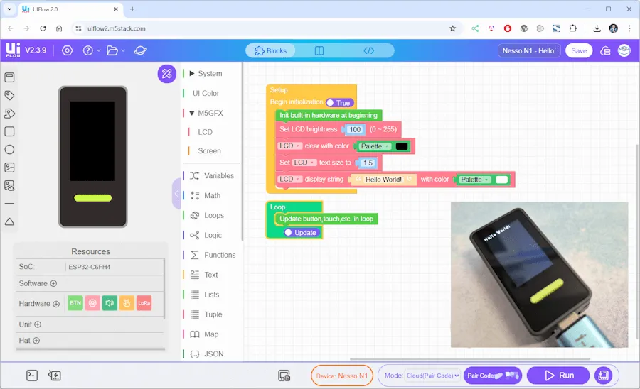Arduino Nesso N1 - HelloWorld! in UIFlow