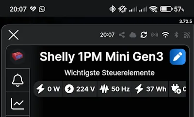 Shelly 1PM Mini Gen3 - Ansicht Shelly Smart Control App - Cloud deaktiviert