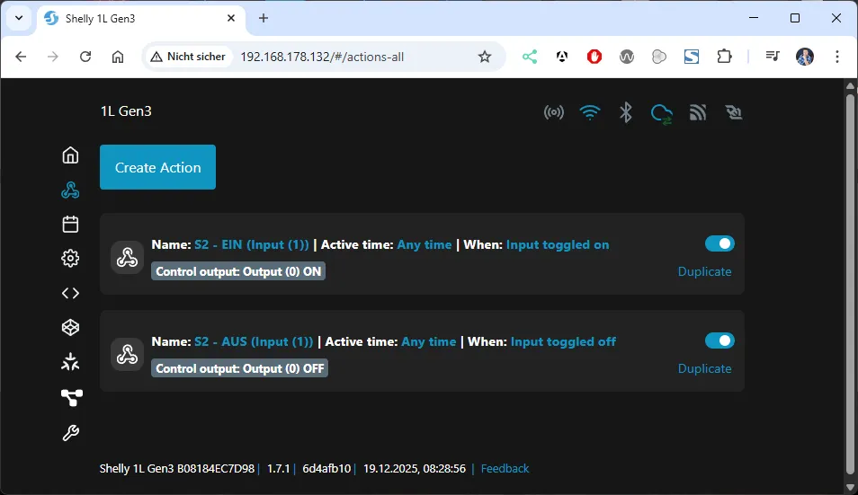 Shelly Actions - Shelly 1LGen3 - Klemme S2