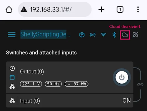 Shelly Webfrontend - Cloud deaktiviert