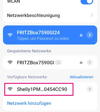 Shelly offener AP unter Android