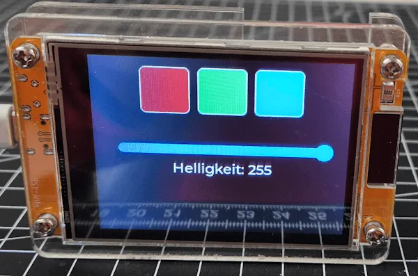 CYD - Buttons und Slider für RGB LED - Helligkeit 100 Prozent rot aktiv