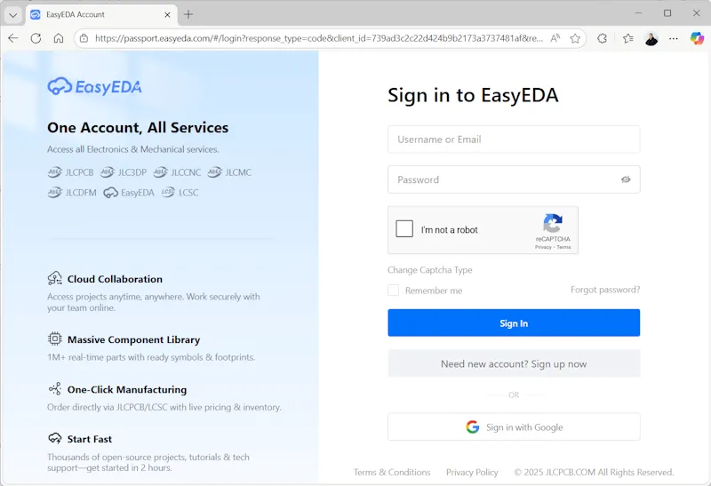 EasyEDA - Anmeldung