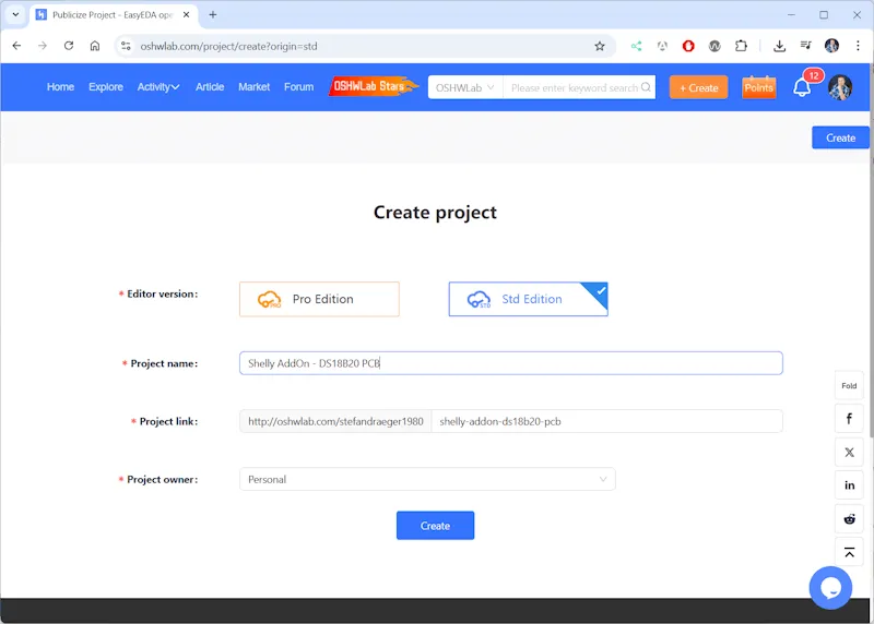 EasyEDA - neues Projekt anlegen