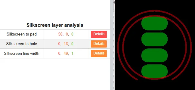 JLCDFM Tool - Fehler - Silkscreen to pad