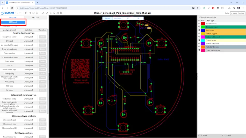 JLCDFM Tool start DFM check