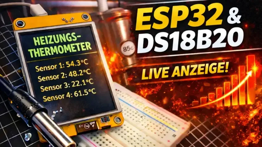 Cheap Yellow Display als Heizungs-Thermometer DS18B20 Tauchfühler anschließen