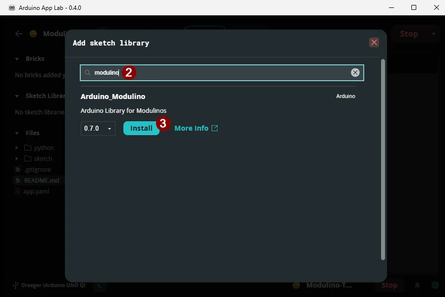 Installieren von Bibliotheken im Arduino App Lab - Step 2