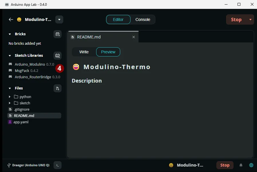 Installieren von Bibliotheken im Arduino App Lab - Step 3