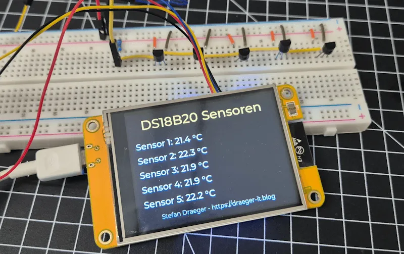 Schaltung - Cheap Yellow Display mit fünf Temperatursensoren vom Typ DS18B20