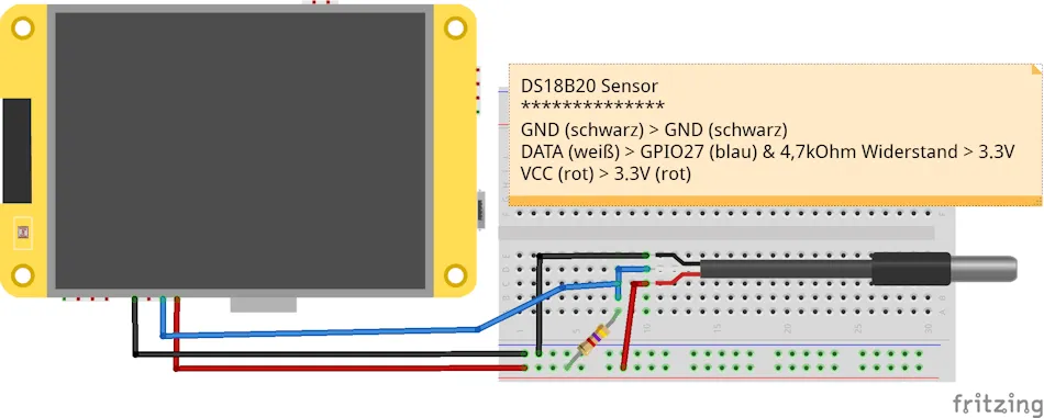 Schaltung - ein DS18B20 Sensor am Cheap Yellow Display