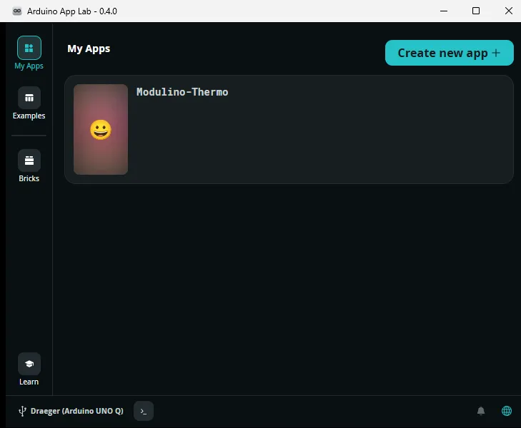 Workflow - Arduino App Lab - Step 3 - eigene App wählen