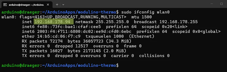 Arduino UNO Q - zugewiesene IP-Adresse des WLAN Adapters