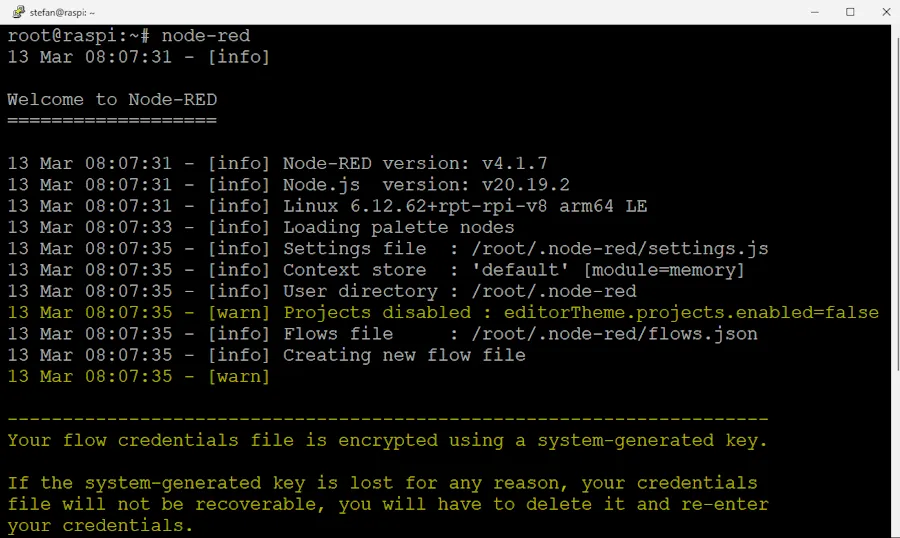 Node-RED in der Bash gestartet
